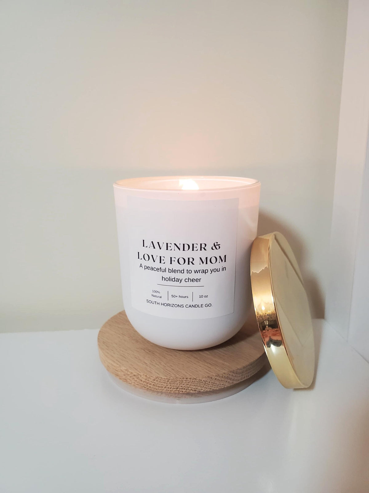 Lavender Scented Soy Candle Gift for Mom - 9.5 oz Wooden Wick