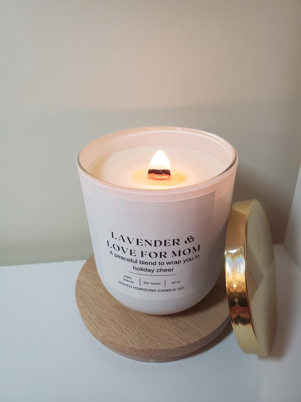 Lavender Scented Soy Candle Gift for Mom - 9.5 oz Wooden Wick
