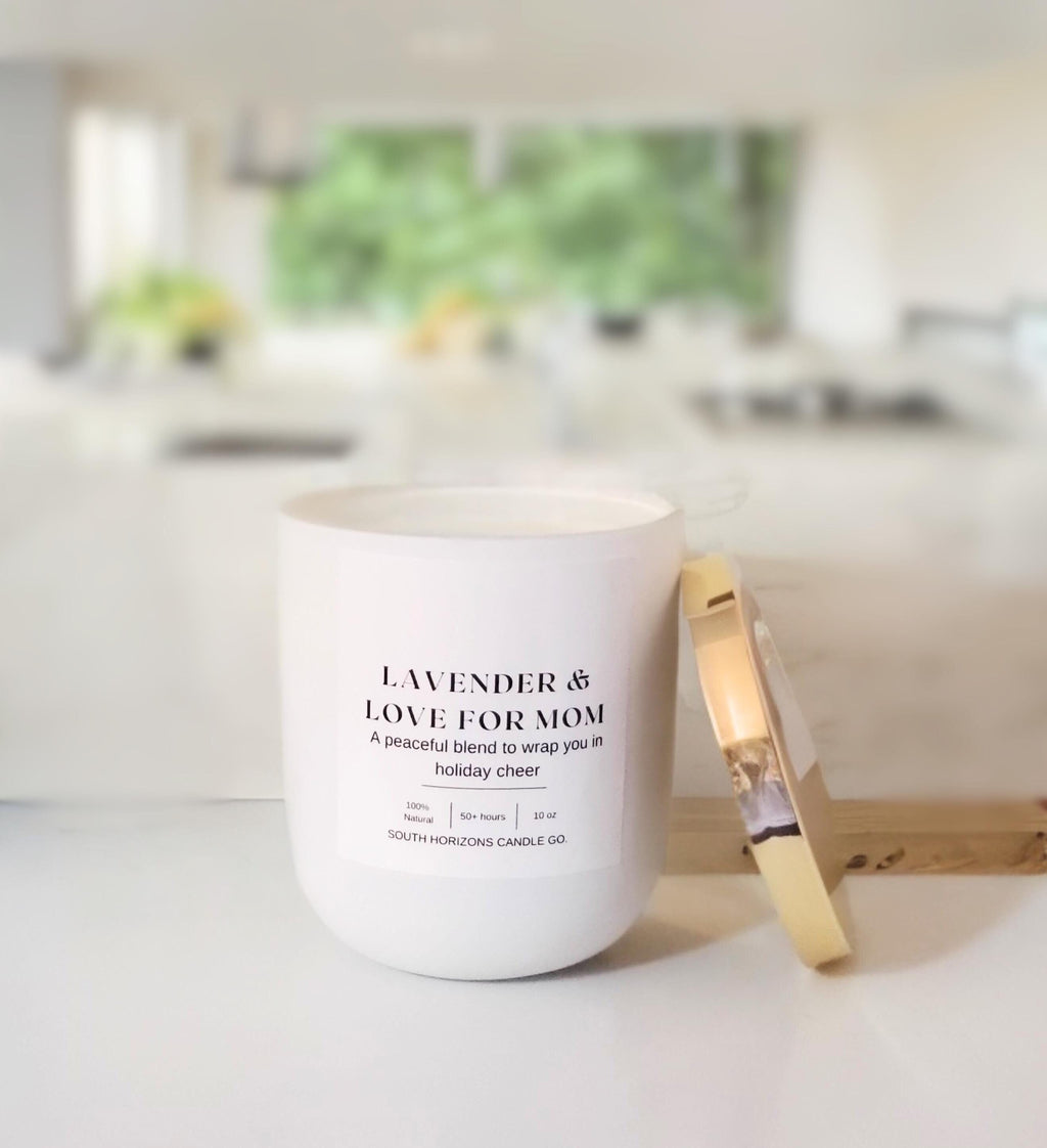 Lavender Scented Soy Candle Gift for Mom - 9.5 oz Wooden Wick